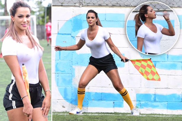MAIN Wet T shirt Brazilian Sunday League linesman gets players and fans hot under the collar