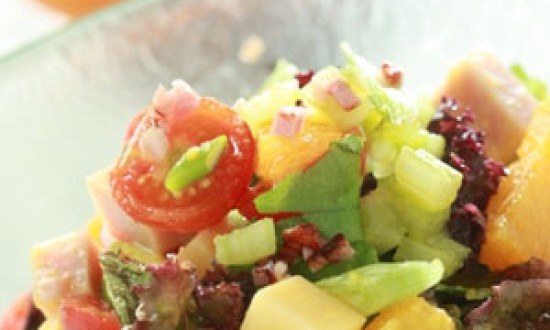 Σαλάτα με πορτοκάλι, καπνιστή γαλοπούλα και έμενταλ